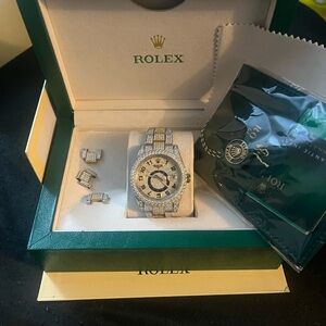 Rolex Men's Silver and Gold Two-Tone Diamond Watch
